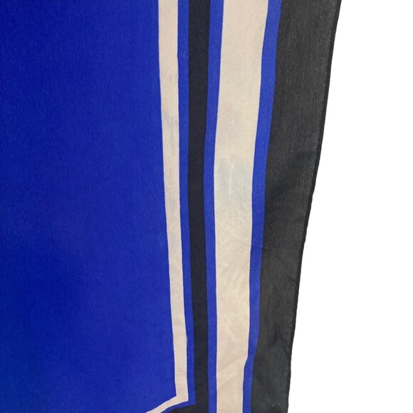 Vintage Anne Klein Silk Scarf Blue Black White Striped Rectangular Made In Japan - Picture 10 of 13
